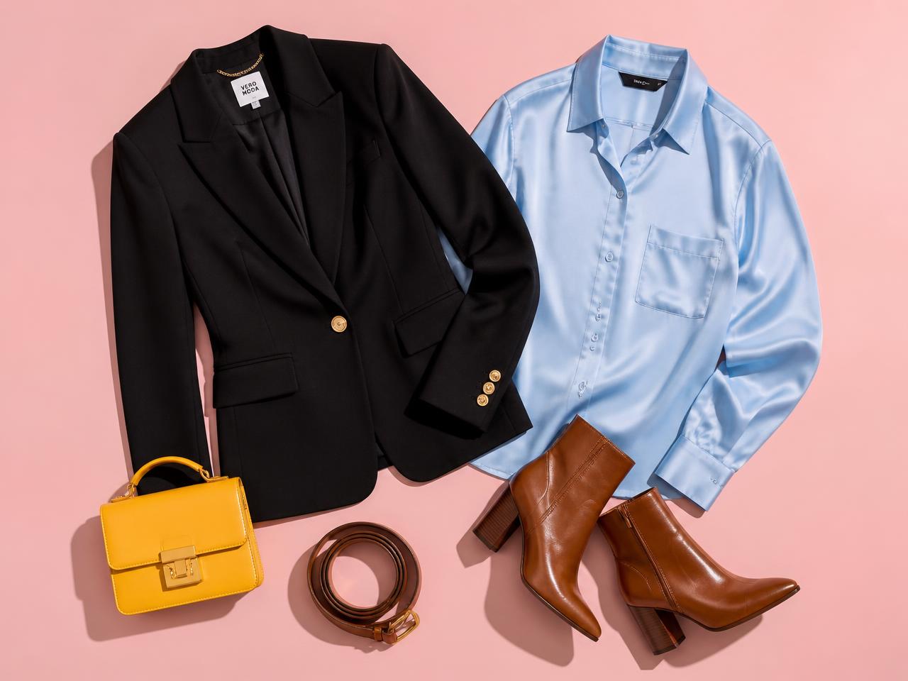 A styled outfit laid out from a personal wardrobe